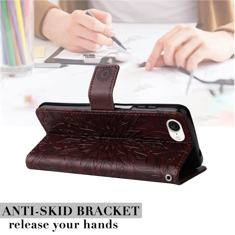 For iPhone 16e Embossed Sunflower Pattern Flip Leather Phone Case(Brown) by buy2fix