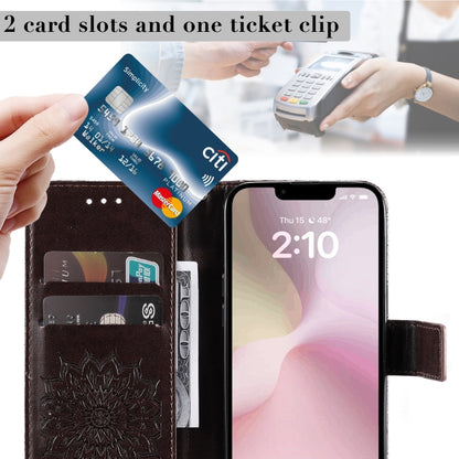 For iPhone 16e Embossed Sunflower Pattern Flip Leather Phone Case(Brown) by buy2fix