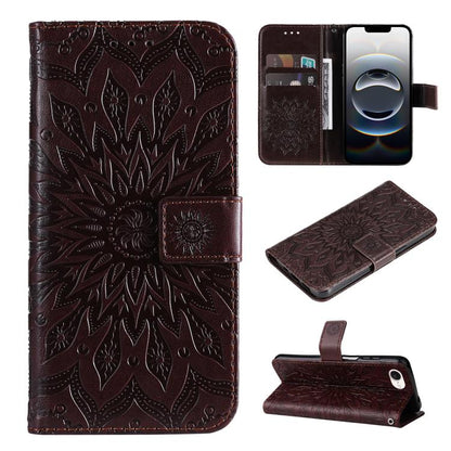 For iPhone 16e Embossed Sunflower Pattern Flip Leather Phone Case(Brown) by buy2fix