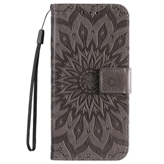 For iPhone 16e Embossed Sunflower Pattern Flip Leather Phone Case(Grey) by buy2fix