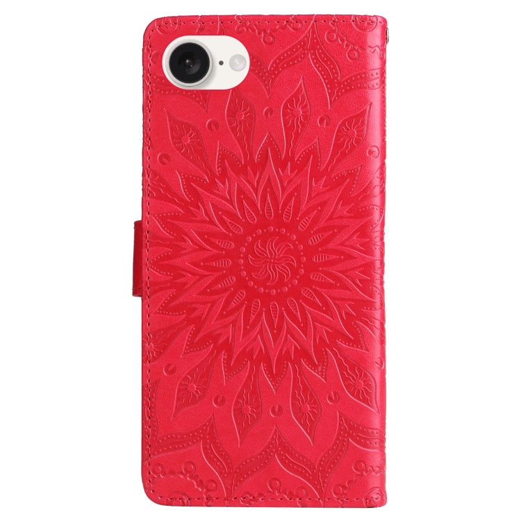 For iPhone 16e Embossed Sunflower Pattern Flip Leather Phone Case(Red) by buy2fix
