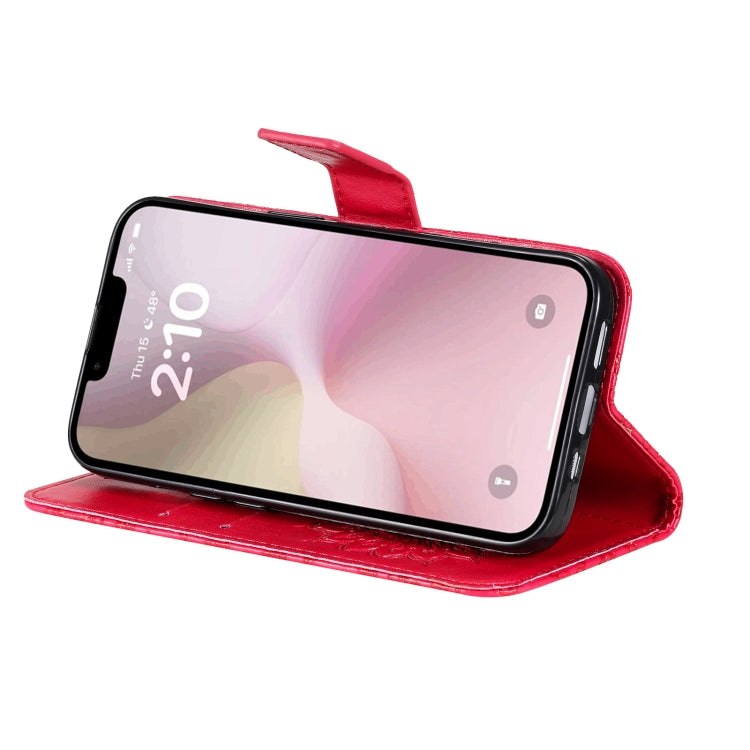 For iPhone 16e Embossed Sunflower Pattern Flip Leather Phone Case(Red) by buy2fix