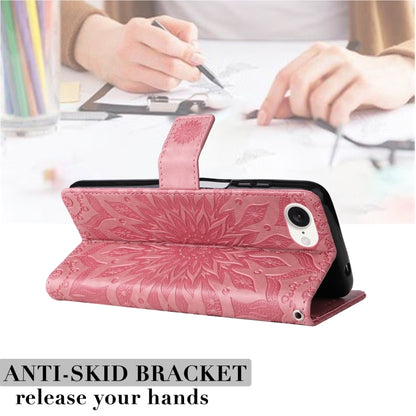 For iPhone 16e Embossed Sunflower Pattern Flip Leather Phone Case(Pink) by buy2fix