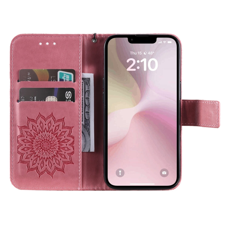 For iPhone 16e Embossed Sunflower Pattern Flip Leather Phone Case(Pink) by buy2fix
