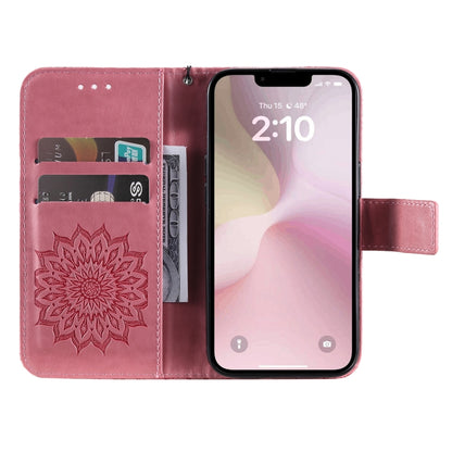 For iPhone 16e Embossed Sunflower Pattern Flip Leather Phone Case(Pink) by buy2fix