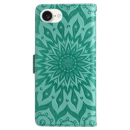 For iPhone 16e Embossed Sunflower Pattern Flip Leather Phone Case(Green) by buy2fix