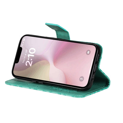 For iPhone 16e Embossed Sunflower Pattern Flip Leather Phone Case(Green) by buy2fix