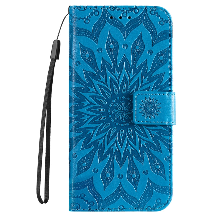 For iPhone 16e Embossed Sunflower Pattern Flip Leather Phone Case(Blue) by buy2fix
