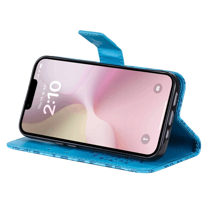 For iPhone 16e Embossed Sunflower Pattern Flip Leather Phone Case(Blue) by buy2fix