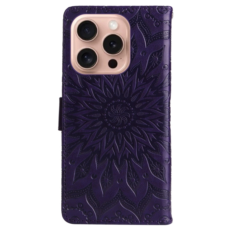 For iPhone 16 Pro Embossed Sunflower Pattern Flip Leather Phone Case(Purple) by buy2fix