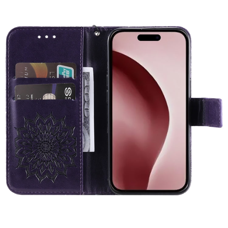 For iPhone 16 Pro Embossed Sunflower Pattern Flip Leather Phone Case(Purple) by buy2fix