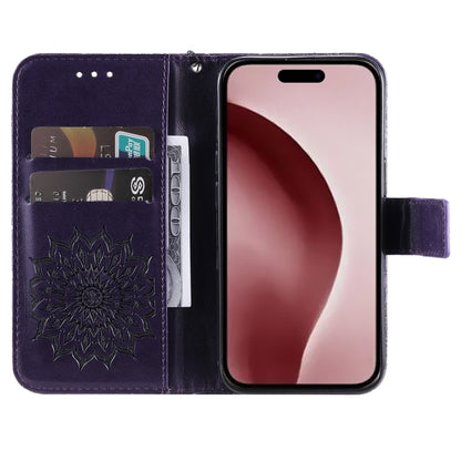 For iPhone 16 Pro Embossed Sunflower Pattern Flip Leather Phone Case(Purple) by buy2fix