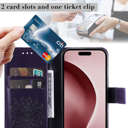 For iPhone 16 Pro Embossed Sunflower Pattern Flip Leather Phone Case(Purple) by buy2fix