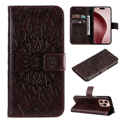 For iPhone 16 Pro Embossed Sunflower Pattern Flip Leather Phone Case(Brown) by buy2fix