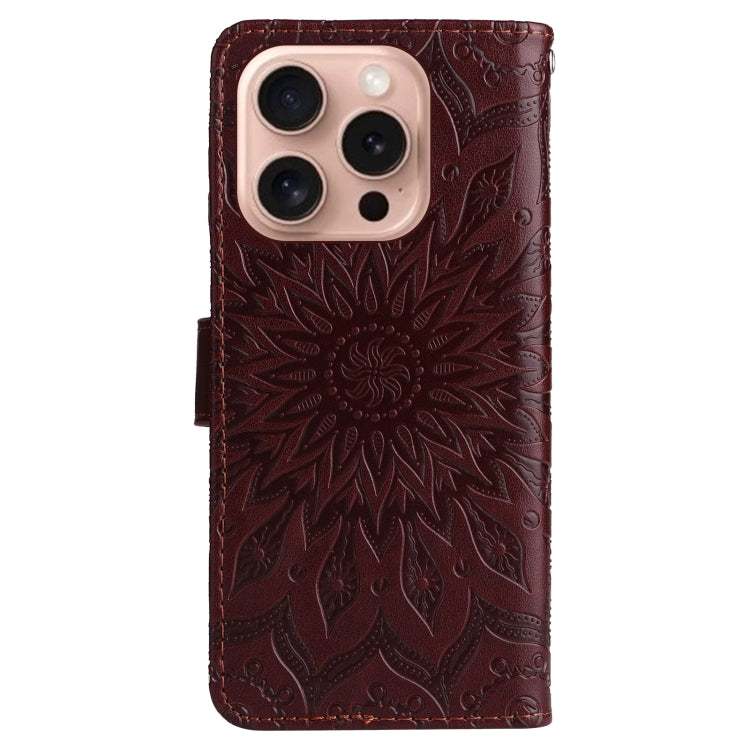 For iPhone 16 Pro Embossed Sunflower Pattern Flip Leather Phone Case(Brown) by buy2fix