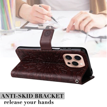 For iPhone 16 Pro Embossed Sunflower Pattern Flip Leather Phone Case(Brown) by buy2fix