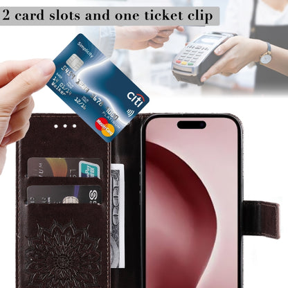 For iPhone 16 Pro Embossed Sunflower Pattern Flip Leather Phone Case(Brown) by buy2fix