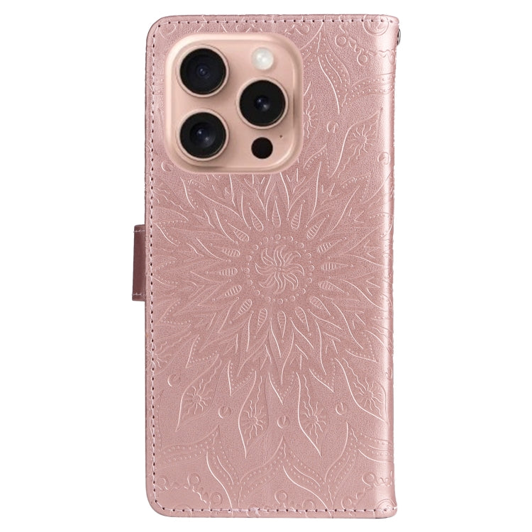For iPhone 16 Pro Embossed Sunflower Pattern Flip Leather Phone Case(Rose Gold) by buy2fix
