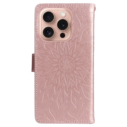 For iPhone 16 Pro Embossed Sunflower Pattern Flip Leather Phone Case(Rose Gold) by buy2fix