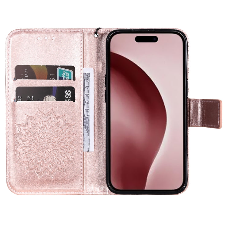 For iPhone 16 Pro Embossed Sunflower Pattern Flip Leather Phone Case(Rose Gold) by buy2fix