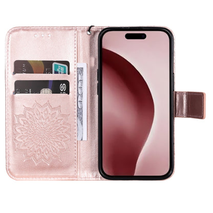 For iPhone 16 Pro Embossed Sunflower Pattern Flip Leather Phone Case(Rose Gold) by buy2fix