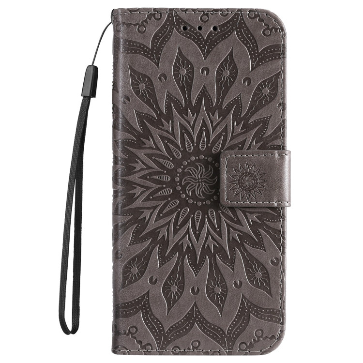 For iPhone 16 Pro Embossed Sunflower Pattern Flip Leather Phone Case(Grey) by buy2fix