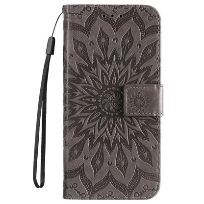 For iPhone 16 Pro Embossed Sunflower Pattern Flip Leather Phone Case(Grey) by buy2fix