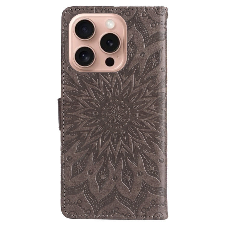 For iPhone 16 Pro Embossed Sunflower Pattern Flip Leather Phone Case(Grey) by buy2fix
