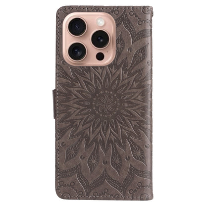 For iPhone 16 Pro Embossed Sunflower Pattern Flip Leather Phone Case(Grey) by buy2fix