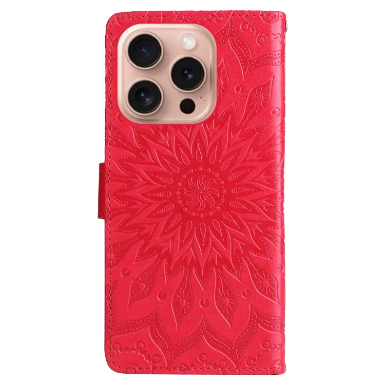For iPhone 16 Pro Embossed Sunflower Pattern Flip Leather Phone Case(Red) by buy2fix