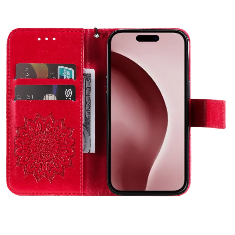 For iPhone 16 Pro Embossed Sunflower Pattern Flip Leather Phone Case(Red) by buy2fix