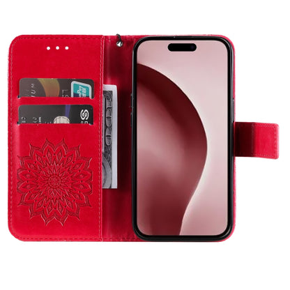 For iPhone 16 Pro Embossed Sunflower Pattern Flip Leather Phone Case(Red) by buy2fix