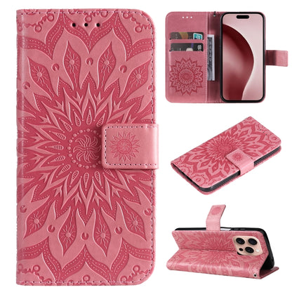 For iPhone 16 Pro Embossed Sunflower Pattern Flip Leather Phone Case(Pink) by buy2fix