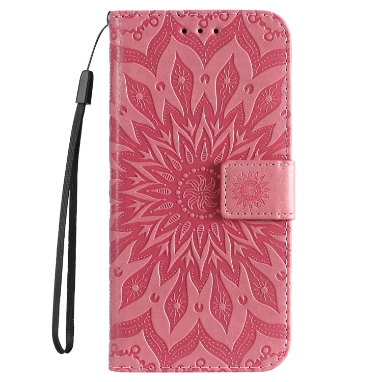 For iPhone 16 Pro Embossed Sunflower Pattern Flip Leather Phone Case(Pink) by buy2fix