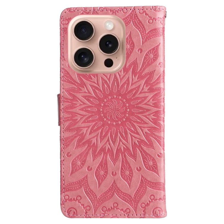 For iPhone 16 Pro Embossed Sunflower Pattern Flip Leather Phone Case(Pink) by buy2fix