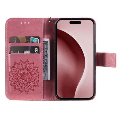 For iPhone 16 Pro Embossed Sunflower Pattern Flip Leather Phone Case(Pink) by buy2fix