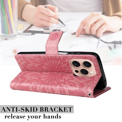 For iPhone 16 Pro Embossed Sunflower Pattern Flip Leather Phone Case(Pink) by buy2fix