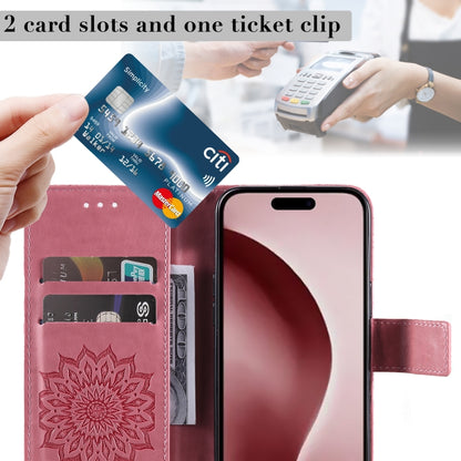 For iPhone 16 Pro Embossed Sunflower Pattern Flip Leather Phone Case(Pink) by buy2fix
