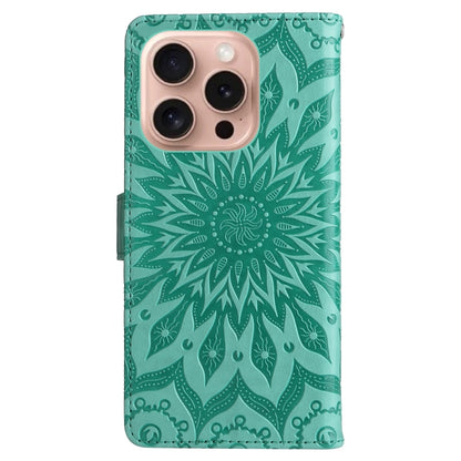 For iPhone 16 Pro Embossed Sunflower Pattern Flip Leather Phone Case(Green) by buy2fix