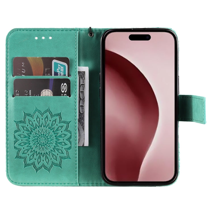 For iPhone 16 Pro Embossed Sunflower Pattern Flip Leather Phone Case(Green) by buy2fix