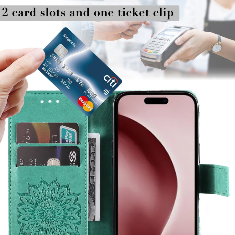 For iPhone 16 Pro Embossed Sunflower Pattern Flip Leather Phone Case(Green) by buy2fix