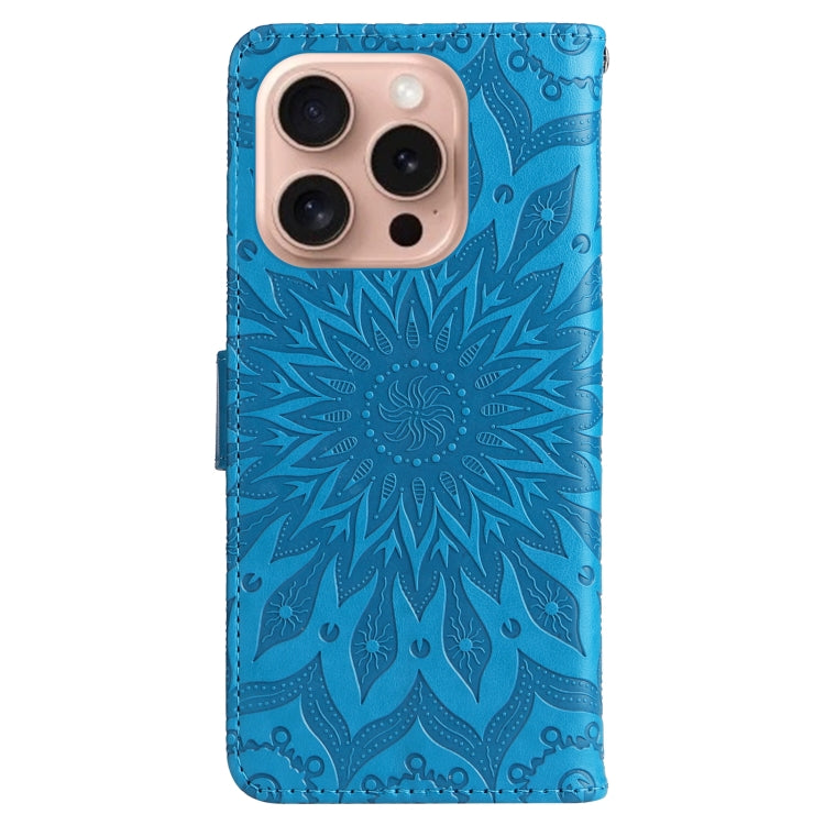For iPhone 16 Pro Embossed Sunflower Pattern Flip Leather Phone Case(Blue) by buy2fix