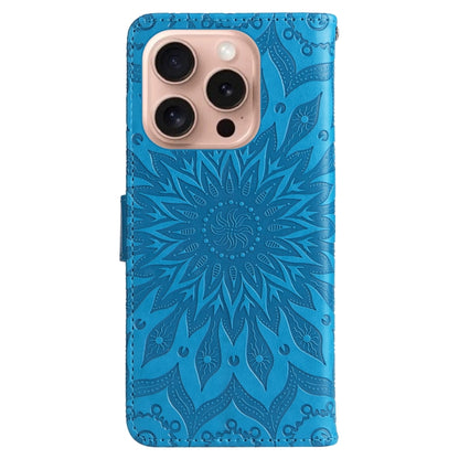 For iPhone 16 Pro Embossed Sunflower Pattern Flip Leather Phone Case(Blue) by buy2fix