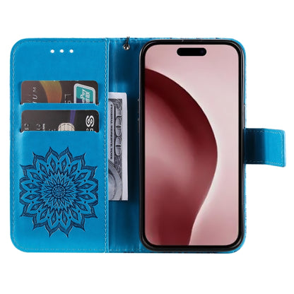 For iPhone 16 Pro Embossed Sunflower Pattern Flip Leather Phone Case(Blue) by buy2fix