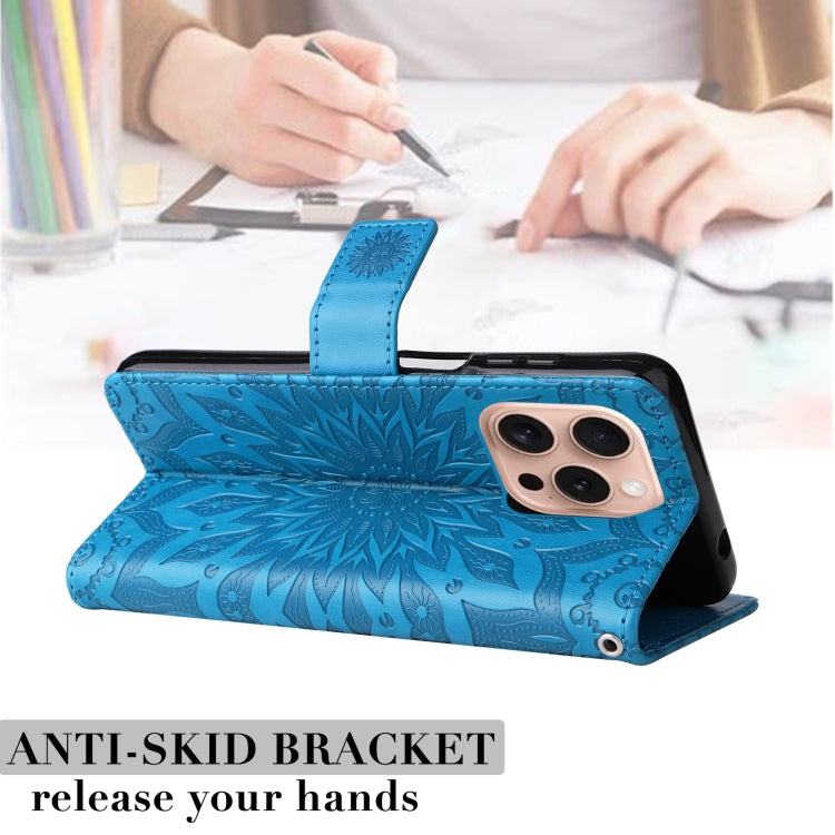 For iPhone 16 Pro Embossed Sunflower Pattern Flip Leather Phone Case(Blue) by buy2fix