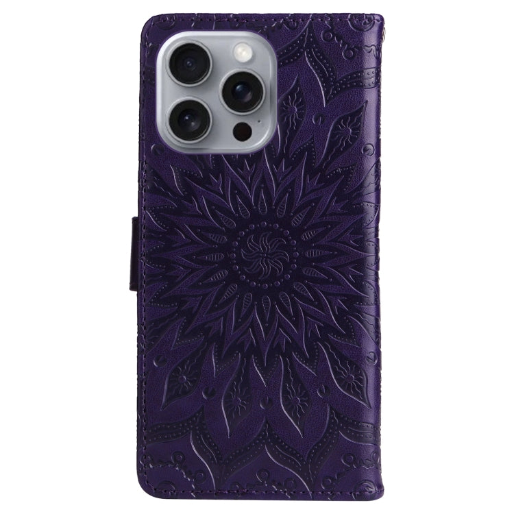 For iPhone 16 Pro Max Embossed Sunflower Pattern Flip Leather Phone Case(Purple) by buy2fix