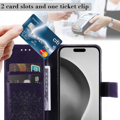 For iPhone 16 Pro Max Embossed Sunflower Pattern Flip Leather Phone Case(Purple) by buy2fix