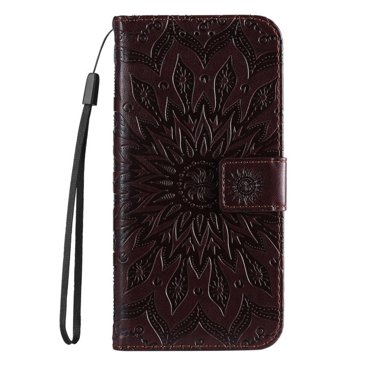 For iPhone 16 Pro Max Embossed Sunflower Pattern Flip Leather Phone Case(Brown) by buy2fix