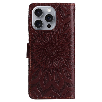 For iPhone 16 Pro Max Embossed Sunflower Pattern Flip Leather Phone Case(Brown) by buy2fix