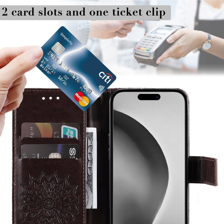 For iPhone 16 Pro Max Embossed Sunflower Pattern Flip Leather Phone Case(Brown) by buy2fix